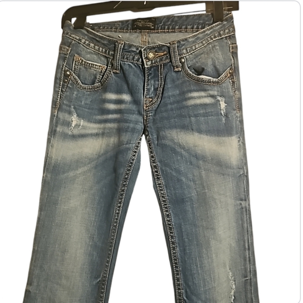 Express Small  Blue Distressed Ripped  Jeans - Picture 4 of 5